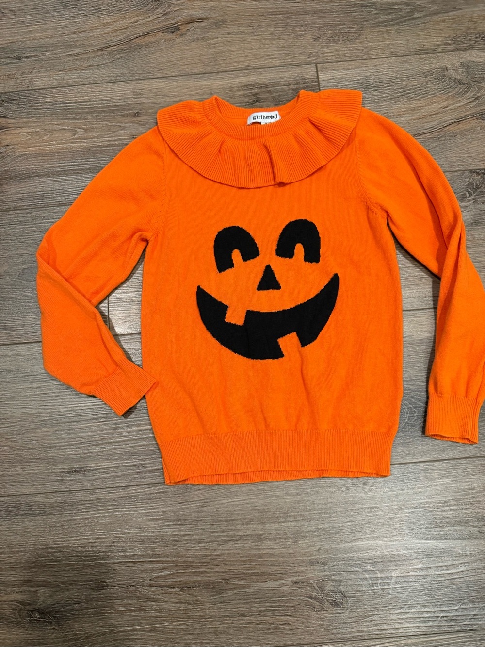 Girlhood Orange Pumpkin Kids Sweater With Ruffle